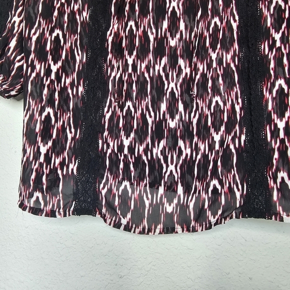 Express Sheer Abstract Multicolor Print Black Lace Accents Size XS - Picture 6 of 8